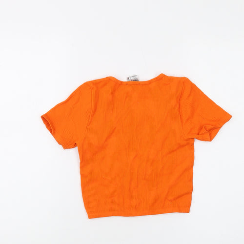 Zara Women's Orange Cropped Slim T-Shirt, Size M
