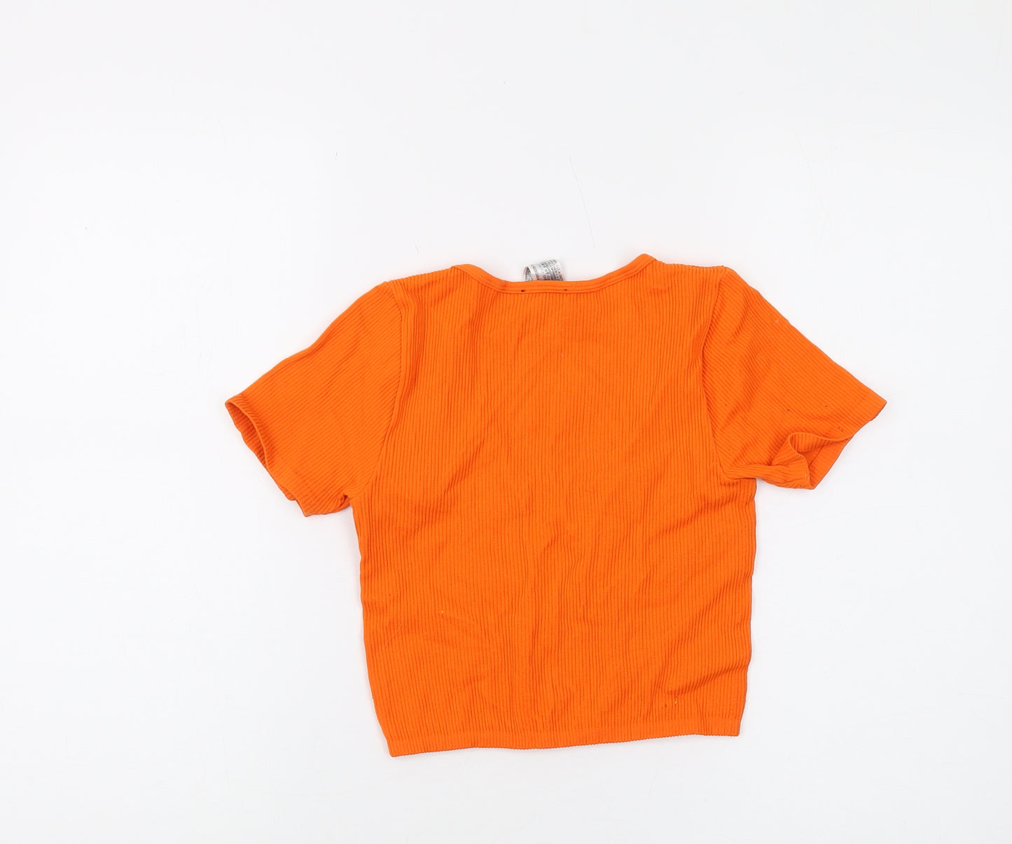 Zara Women's Orange Cropped Slim T-Shirt, Size M