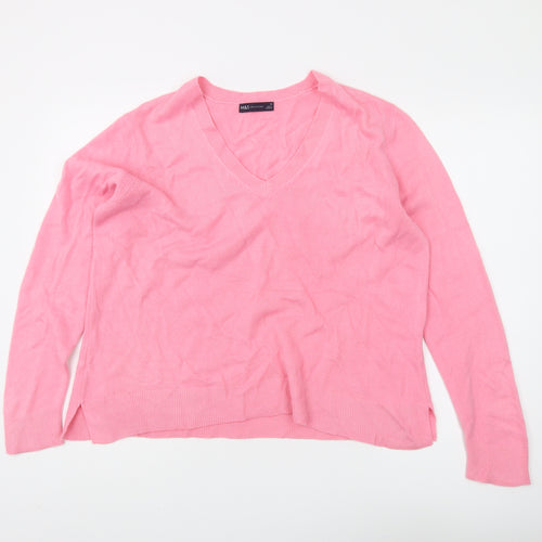 Marks and Spencer Women's Pink V-Neck Pullover Jumper Size 18