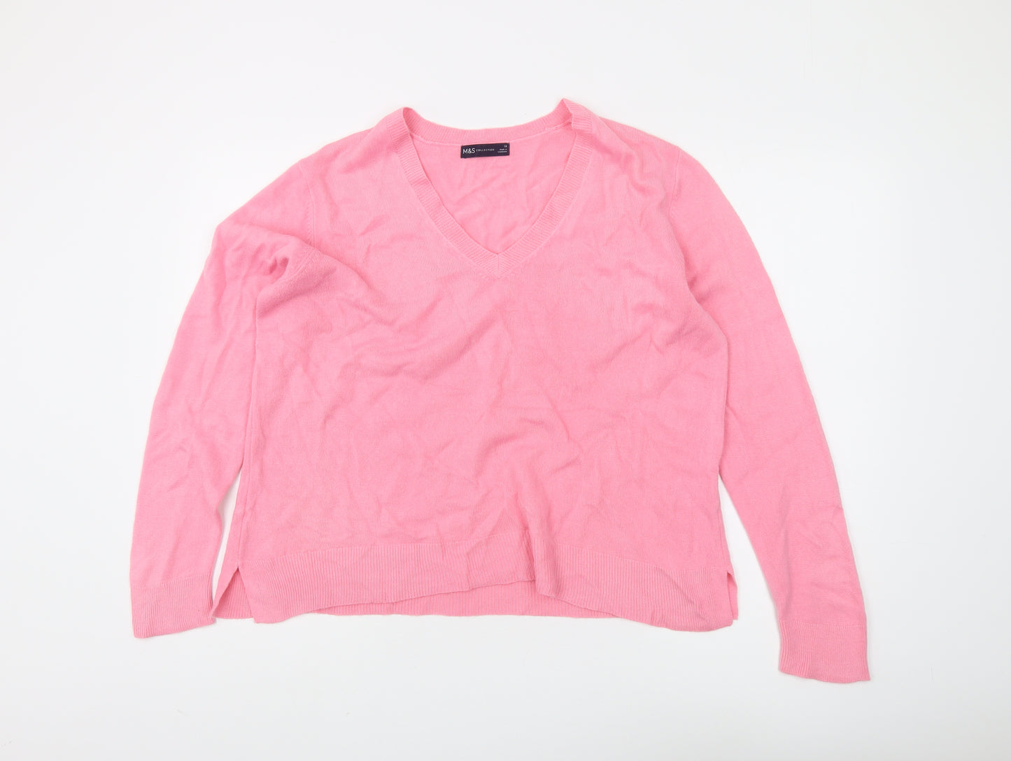 Marks and Spencer Women's Pink V-Neck Pullover Jumper Size 18