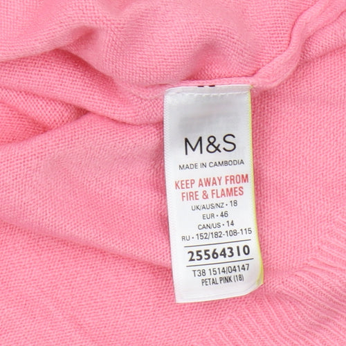 Marks and Spencer Women's Pink V-Neck Pullover Jumper Size 18