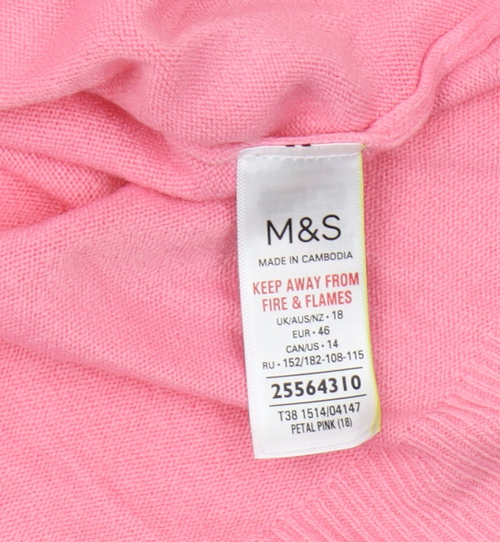 Marks and Spencer Women's Pink V-Neck Pullover Jumper Size 18