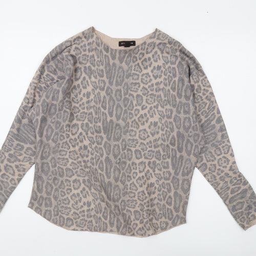 QED London Women's Beige Animal Print Jumper, Size S