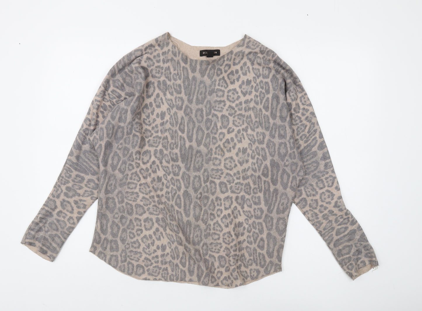 QED London Women's Beige Animal Print Jumper, Size S