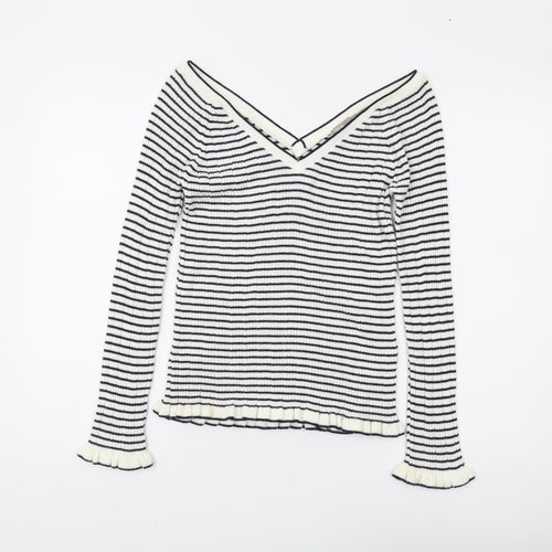 ASOS Women's Black Striped V-Neck Pullover Jumper - Size 10