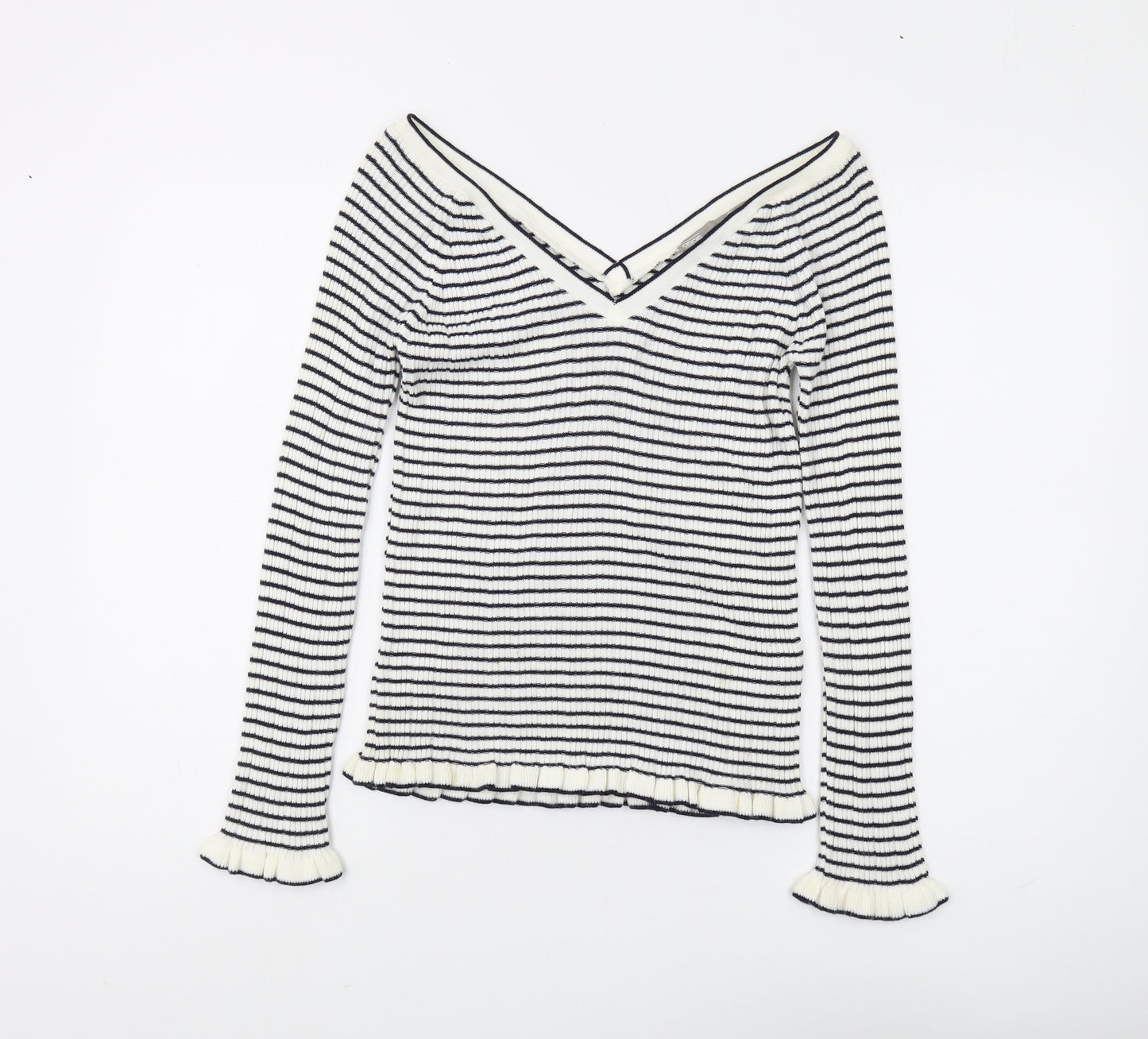 ASOS Women's Black Striped V-Neck Pullover Jumper - Size 10