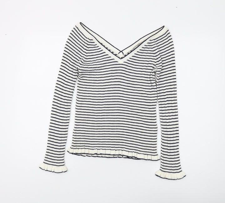 ASOS Women's Black Striped V-Neck Pullover Jumper - Size 10