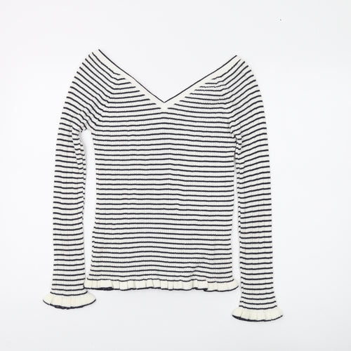 ASOS Women's Black Striped V-Neck Pullover Jumper - Size 10