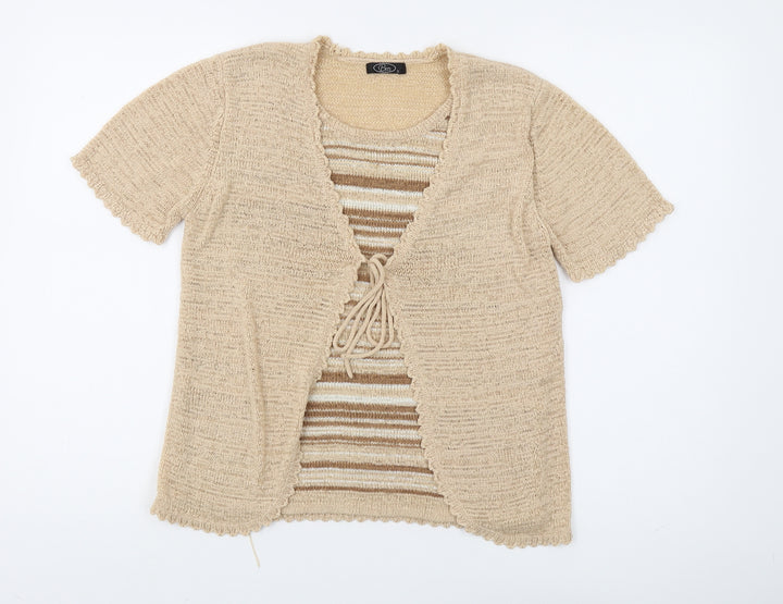 Bm Women's Beige Short Sleeve Cardigan Size S
