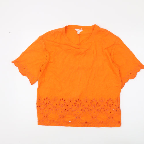 Marks and Spencer Women's Orange Cotton T-Shirt Size 12