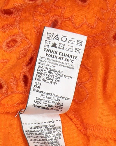 Marks and Spencer Women's Orange Cotton T-Shirt Size 12