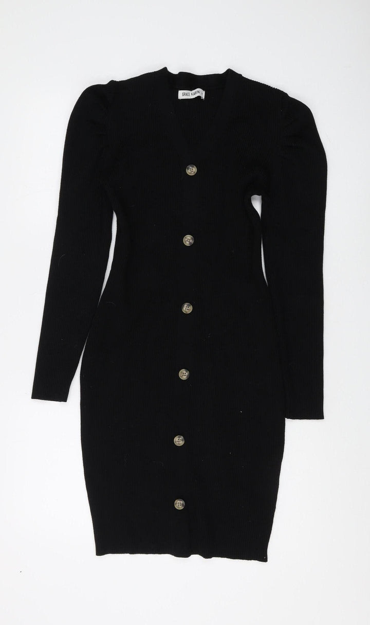 Grace Karin Black Bodycon V-Neck Dress for Women - Medium