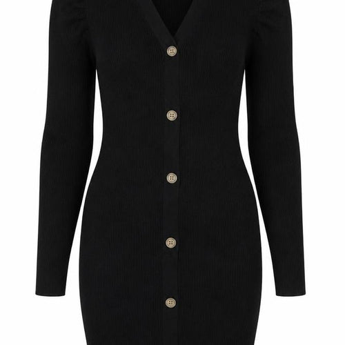 Grace Karin Black Bodycon V-Neck Dress for Women - Medium