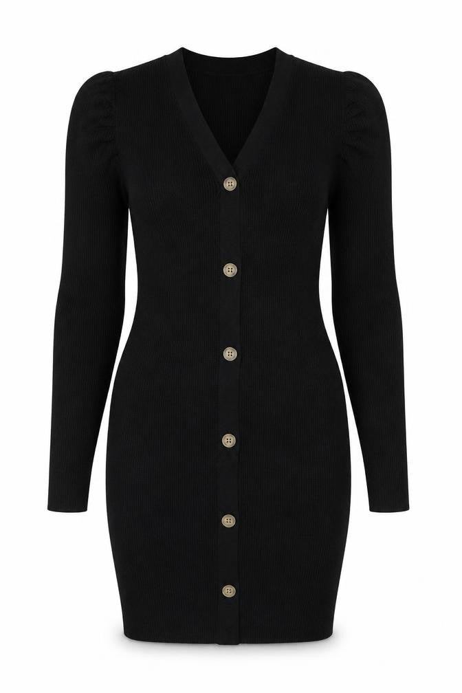 Grace Karin Black Bodycon V-Neck Dress for Women - Medium