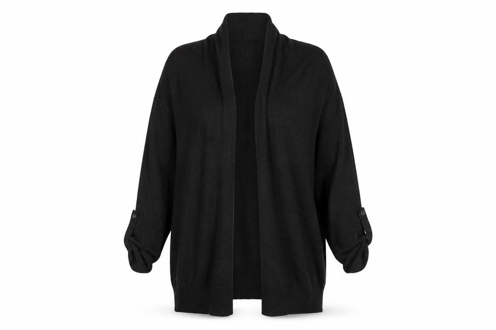 Front view of Topshop Women's Black Cardigan, size 8, Relaxed Fit
