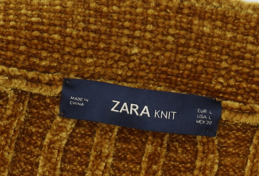 Zara Women's Brown Cardigan, Size L, Chunky-Knit