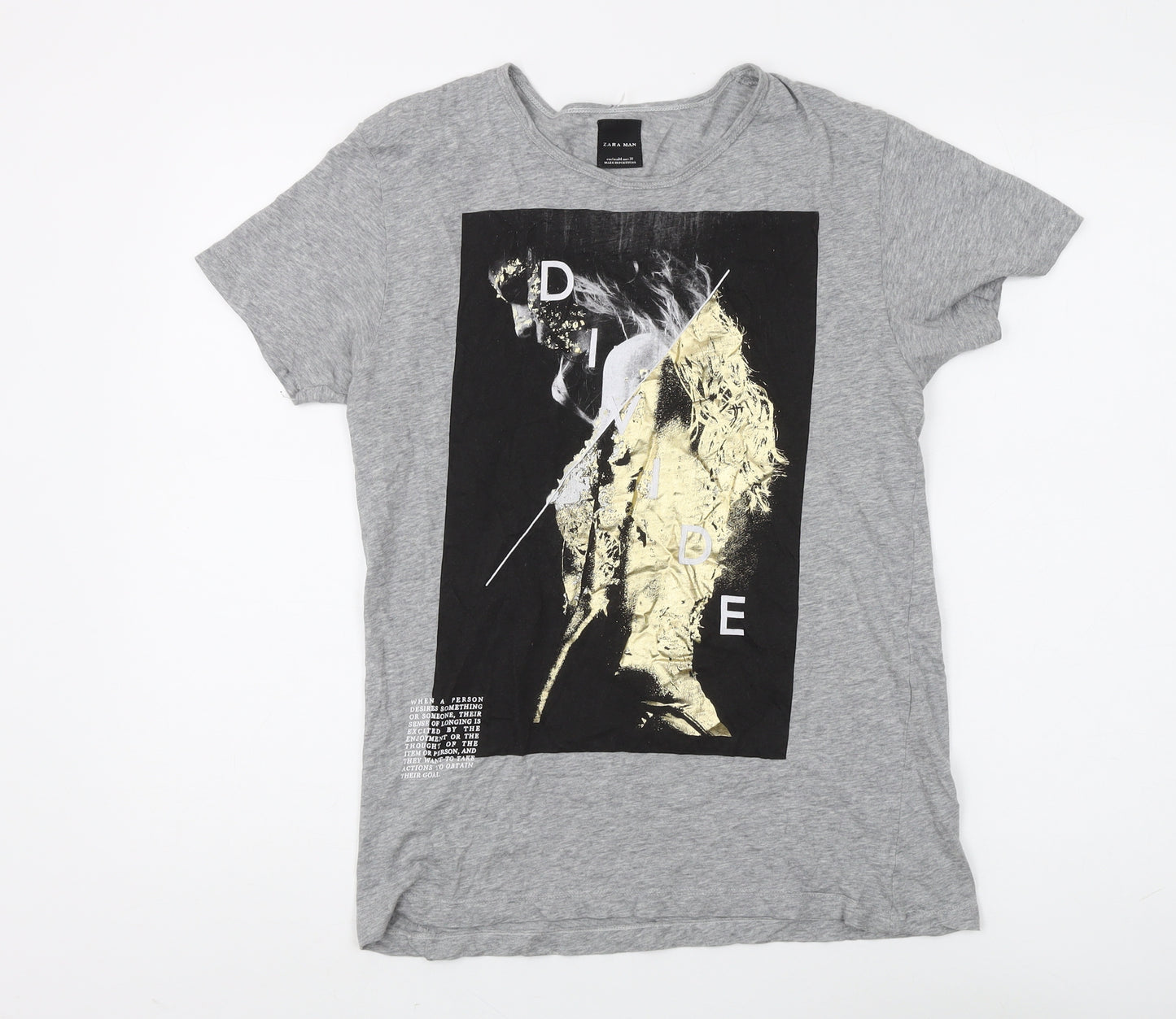 Zara Man Grey Graphic Print M T-Shirt - Men's Fashion