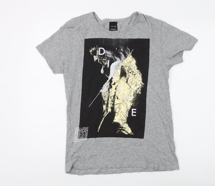 Zara Man Grey Graphic Print M T-Shirt - Men's Fashion