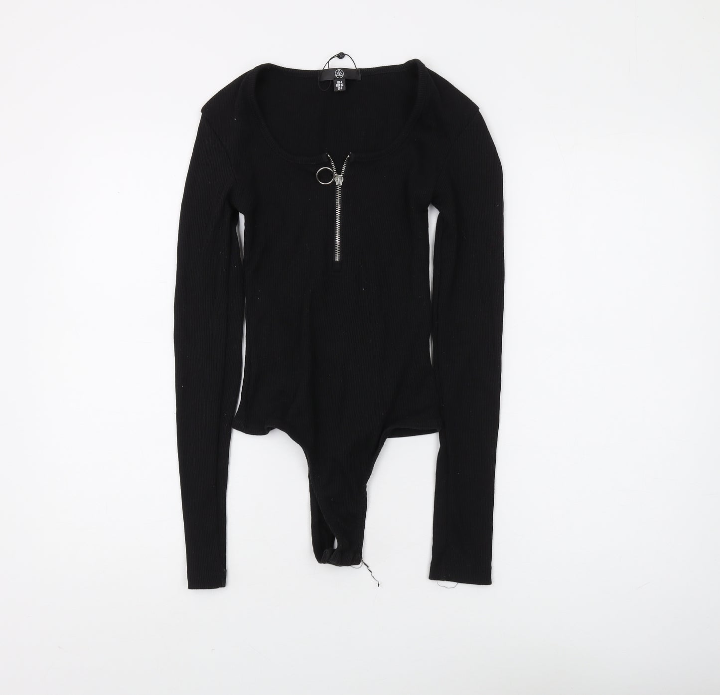 Missguided Women's Black Long Sleeve Bodysuit, Size 4