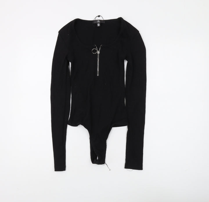 Missguided Women's Black Long Sleeve Bodysuit, Size 4
