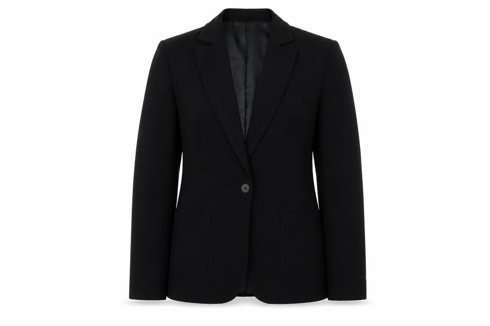 Front view of Marks & Spencer Women's Black Blazer, size 12, Classic Fit