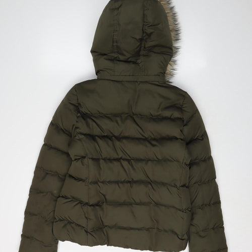 Gap Women's Green Puffer Jacket S - Winter Hooded Fur Trim