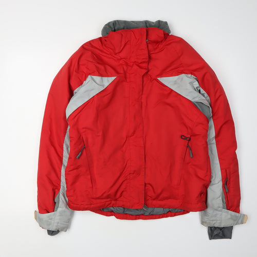 Topshop Women's Red Ski Jacket, Size 12, Full Zip, Hooded