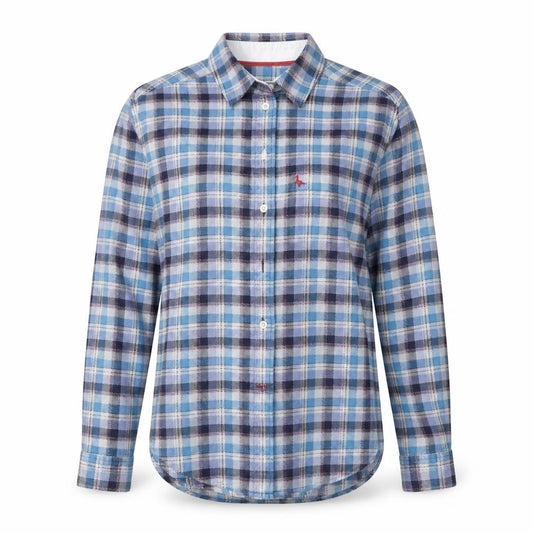 Front view of Jack Wills Women's Blue Plaid Button-Up Shirt, size 8