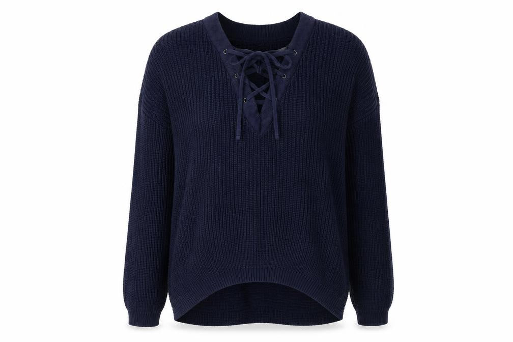 Front view of River Island Women's Blue V-Neck jumper, size 12
