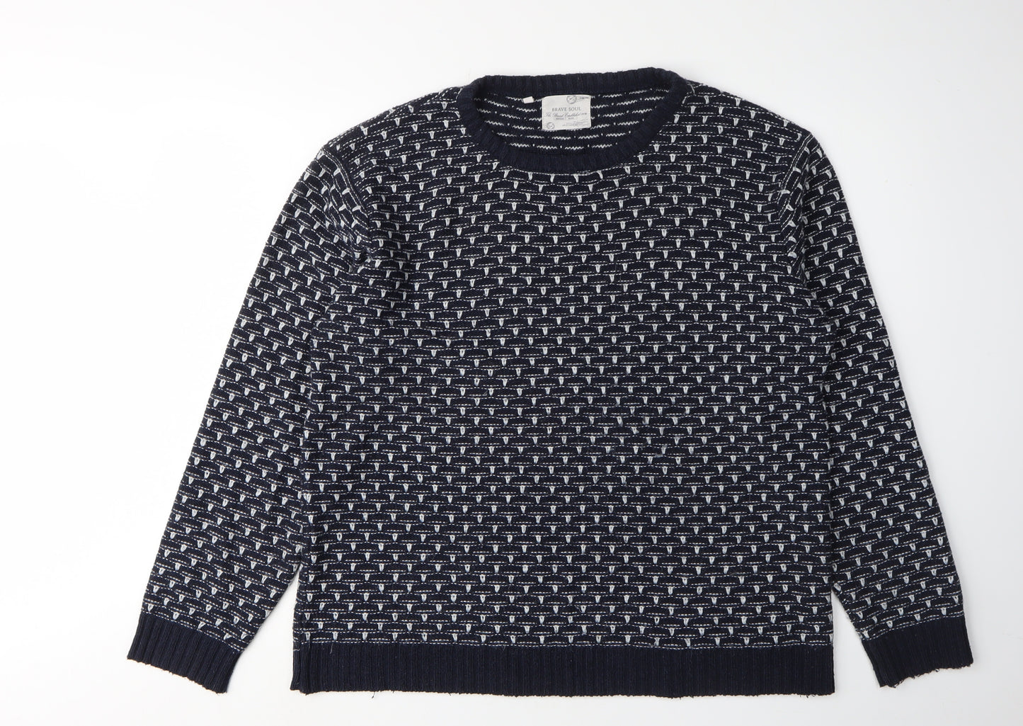 Brave Soul Men's Black Geometric Pullover Jumper L