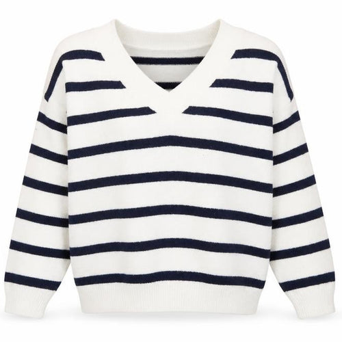 Hollister Women's White Striped V-Neck Jumper XS