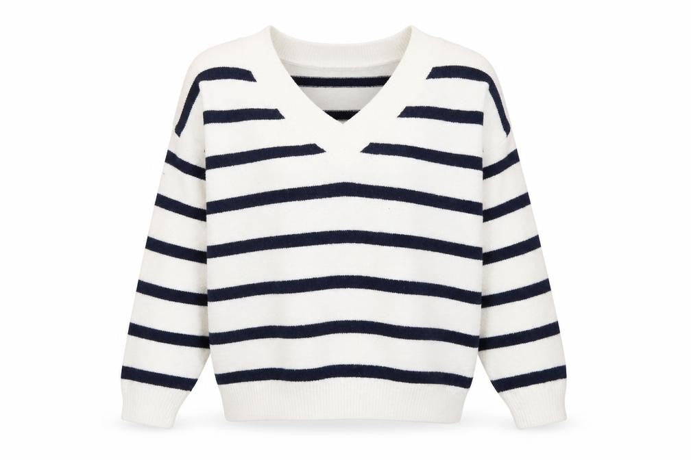 Hollister Women's White Striped V-Neck Jumper XS