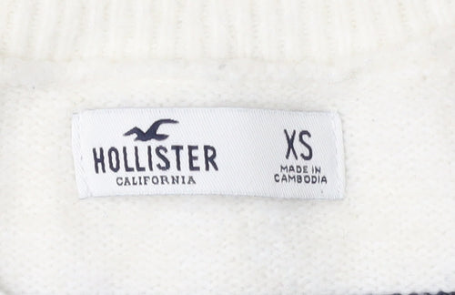 Hollister Women's White Striped V-Neck Jumper XS