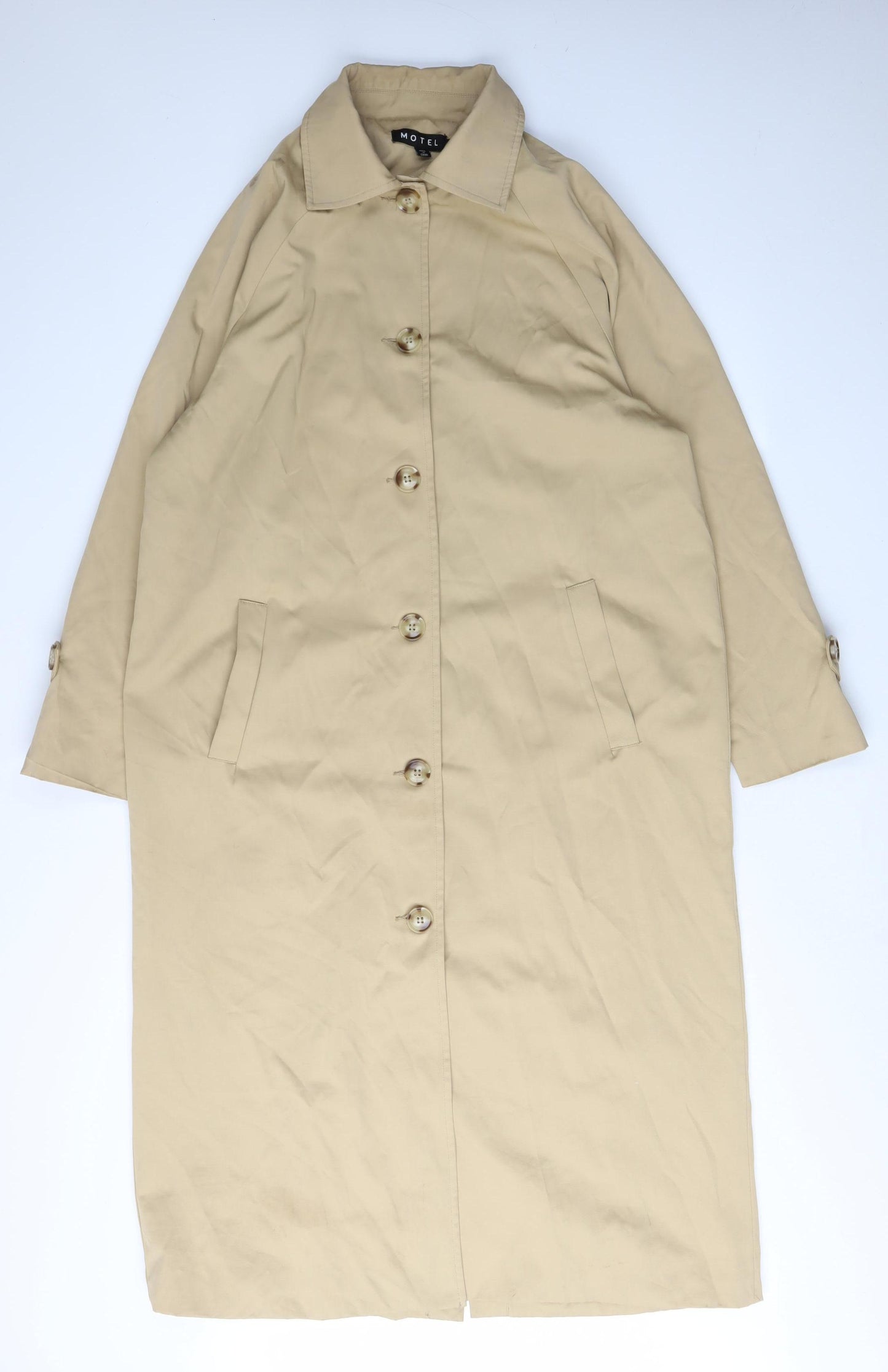 Motel Women's Beige Overcoat, Size S, Collared, Button