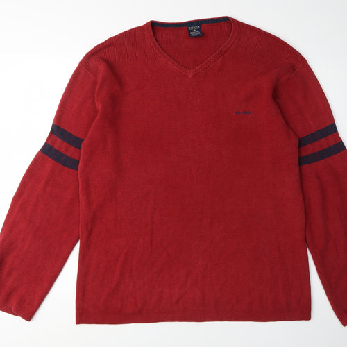 Nautica Men's Red V-Neck Pullover Jumper L