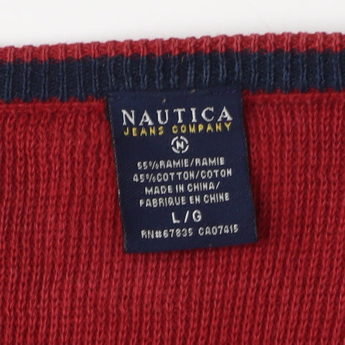 Nautica Men's Red V-Neck Pullover Jumper L