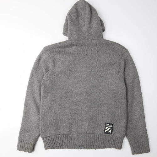 Kangol Men's Grey Hooded Cardigan, Size L, Acrylic