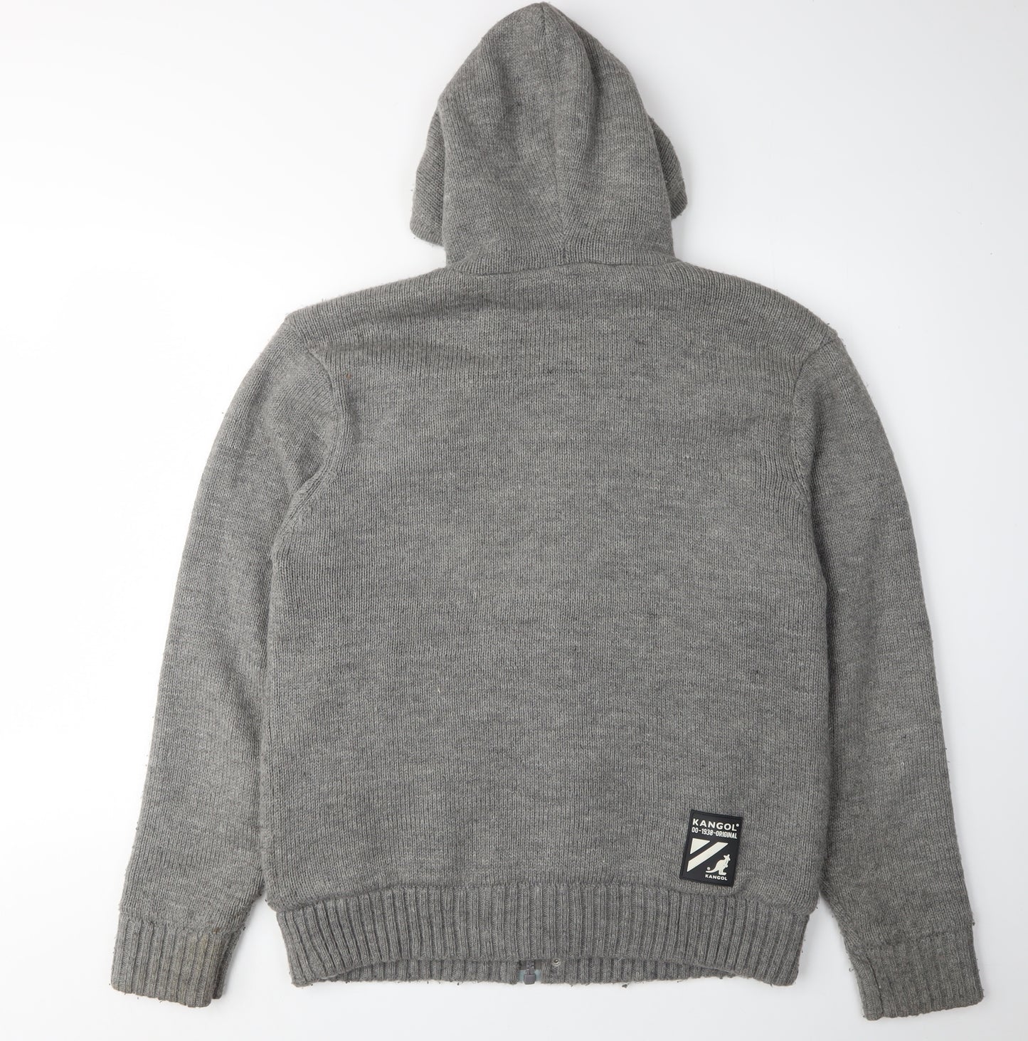 Kangol Men's Grey Hooded Cardigan, Size L, Acrylic
