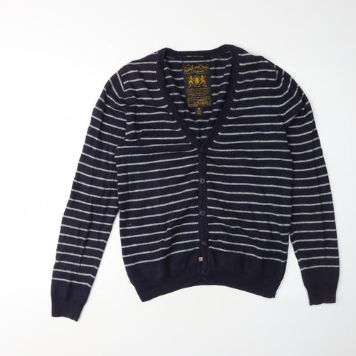Scotch and Soda Unisex Blue Striped Cardigan S