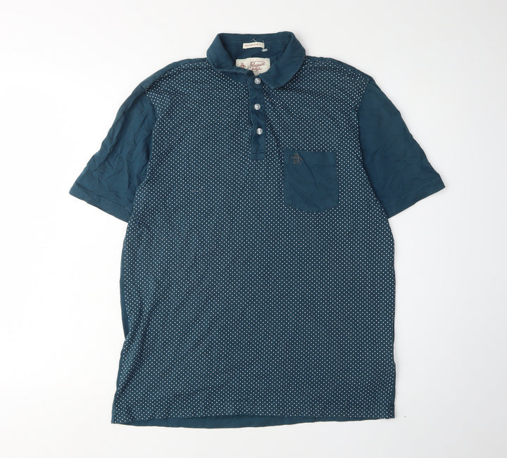 Original Penguin Men's Blue L Polka Dot Cotton Slim Polo