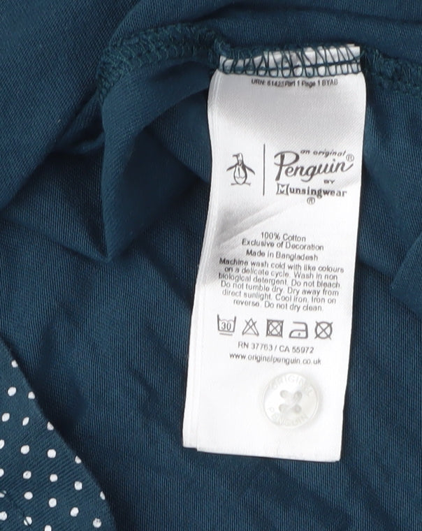 Original Penguin Men's Blue L Polka Dot Cotton Slim Polo