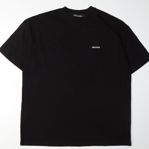 TWOFEATHERS Men's Black Cotton T-Shirt - Large