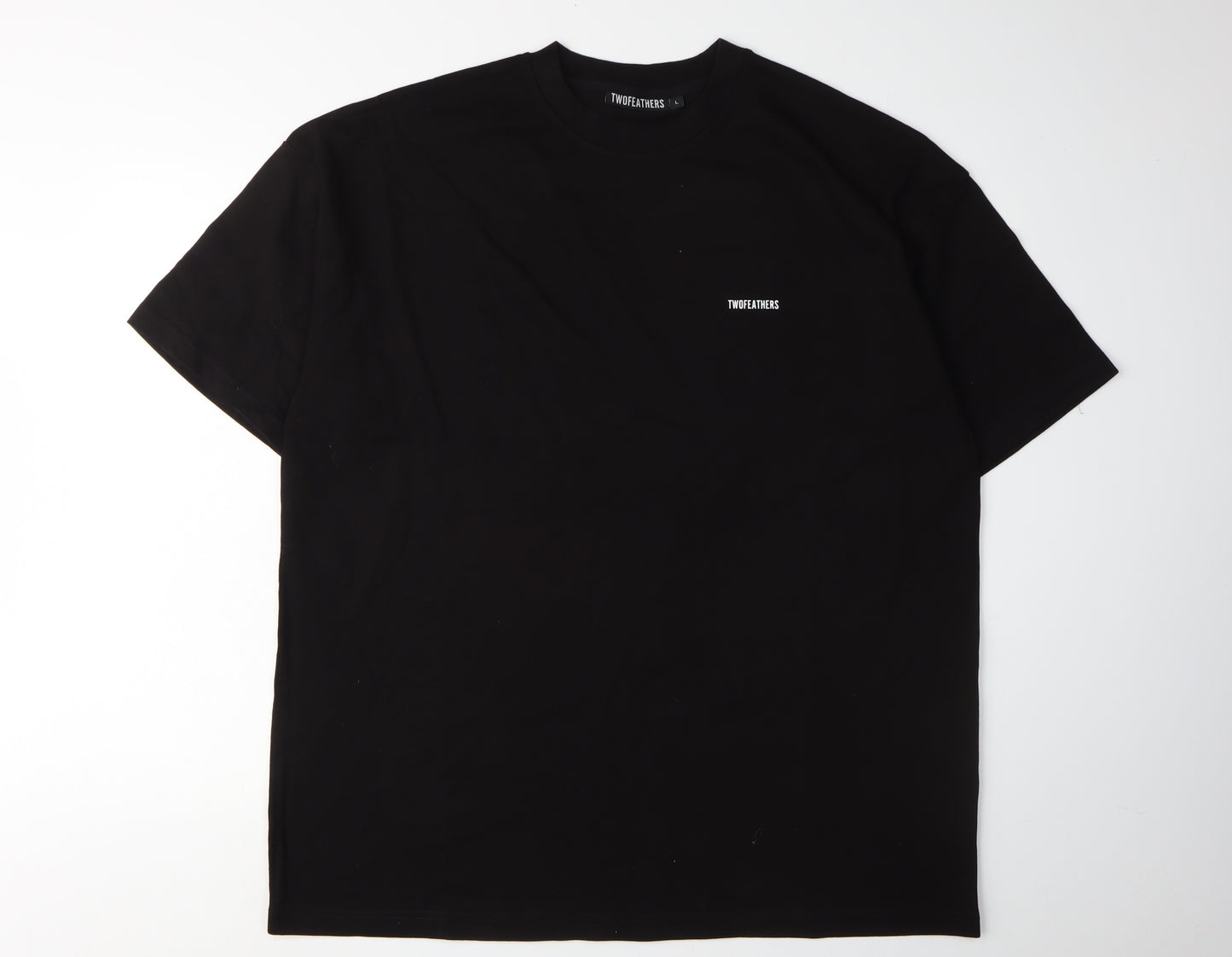 TWOFEATHERS Men's Black Cotton T-Shirt - Large