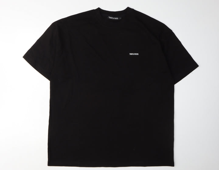 TWOFEATHERS Men's Black Cotton T-Shirt - Large