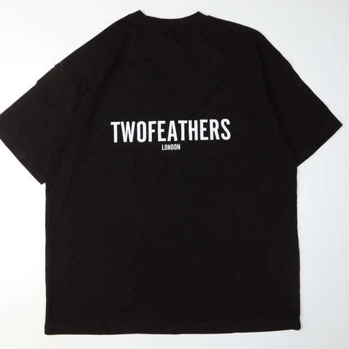 TWOFEATHERS Men's Black Cotton T-Shirt - Large