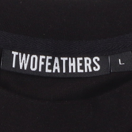 TWOFEATHERS Men's Black Cotton T-Shirt - Large
