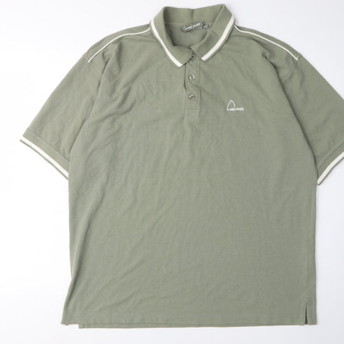 Head Men's Green Polo Shirt, Regular Fit, Logo Accent L