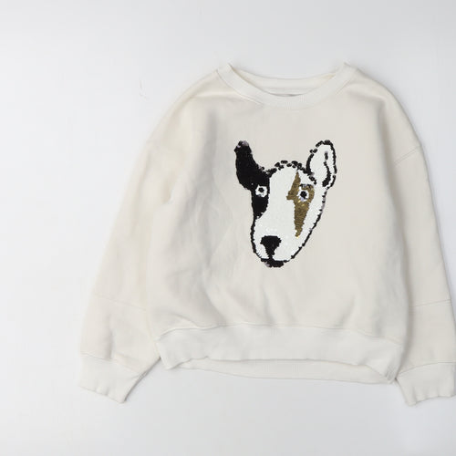Mintie Girls White Pullover Sweatshirt 5-6 Years Animal Embroidery