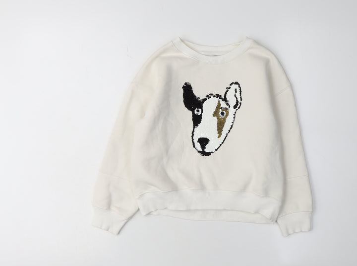 Mintie Girls White Pullover Sweatshirt 5-6 Years Animal Embroidery