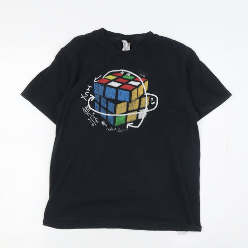 Boys Black Graphic T-Shirt, Large, Cotton, Geek Style